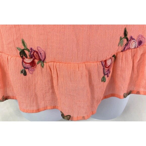 Fig And Flower Anthropologie Women’s Large Blouse Orange Embroidery Flowers Boho - Picture 5 of 10